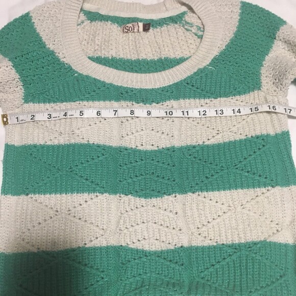 ✨️3 For $20✨️ Womens M sparkly green cream striped sweater Y2K Artsy Preppy - Picture 6 of 9